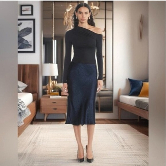 BABATON Satin Slip Midi Skirt Blue 00 Aritzia - Picture 3 of 16